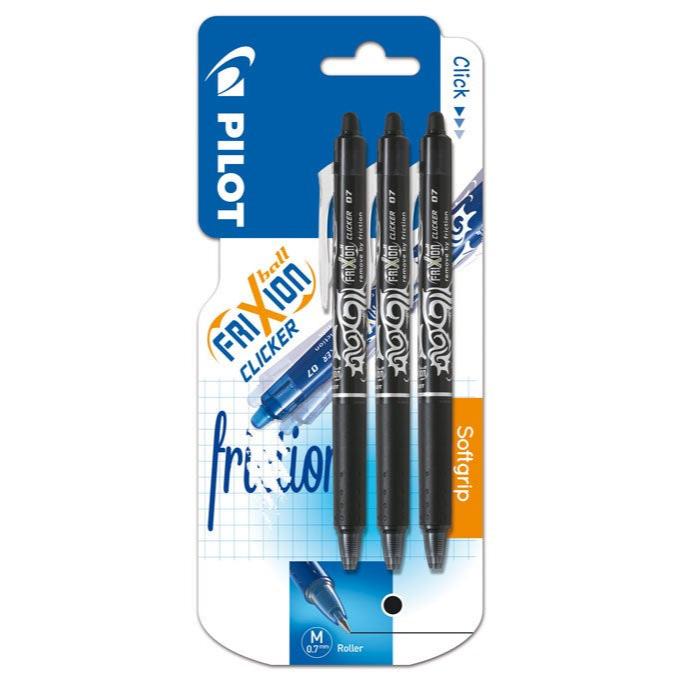 Pilot Frixion Clicker 0.7 blister svart, 3-pack