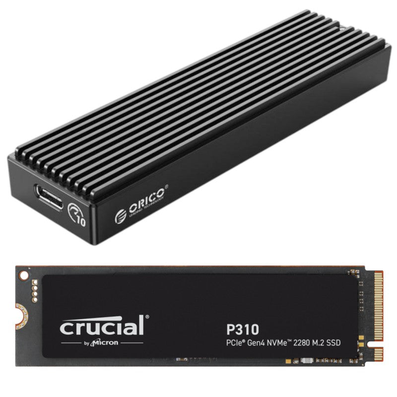 Extern hårddisk 1TB NVMe USB-C 10Gb/s, Crucial P310 + Orico M2PV-C3 kabinett