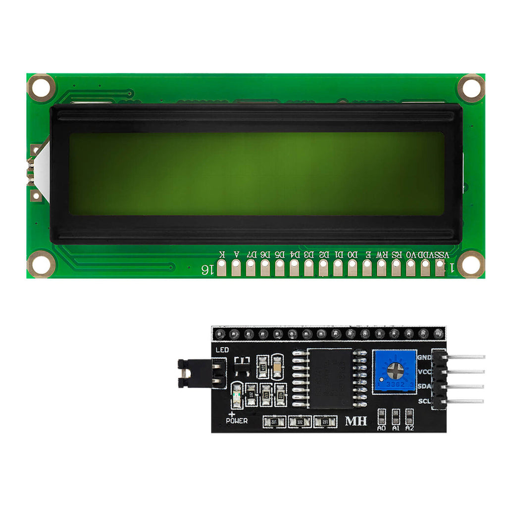 HD44780 1602A LCD Display med I2C-interface, 2x16 tecken