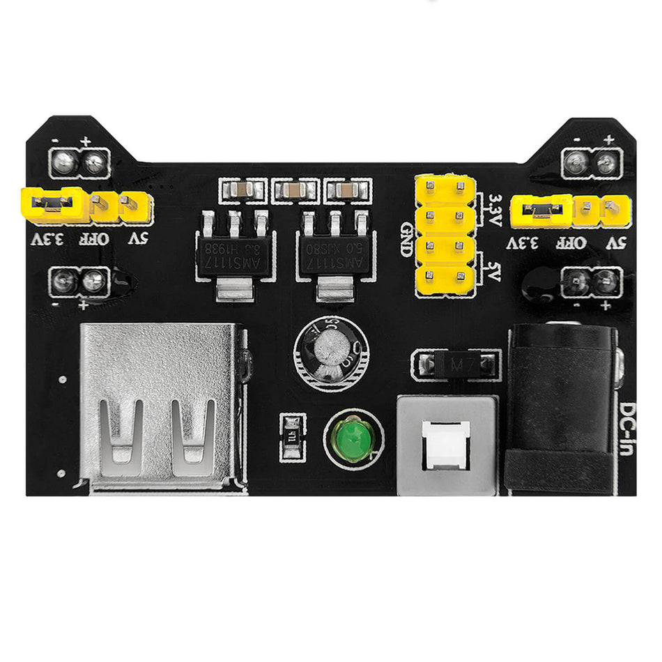 MB102 Breadboard strömförsörjningsmodul 3.3V/5V justerbar - Vin 9-12V, AZ-Delivery